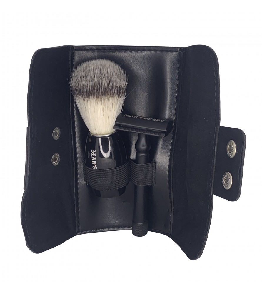 Kit wallet noir : rasoir de sécurité et blaireau