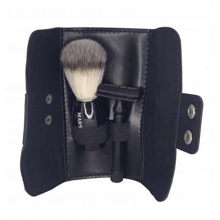 Kit wallet noir : rasoir de sécurité et blaireau