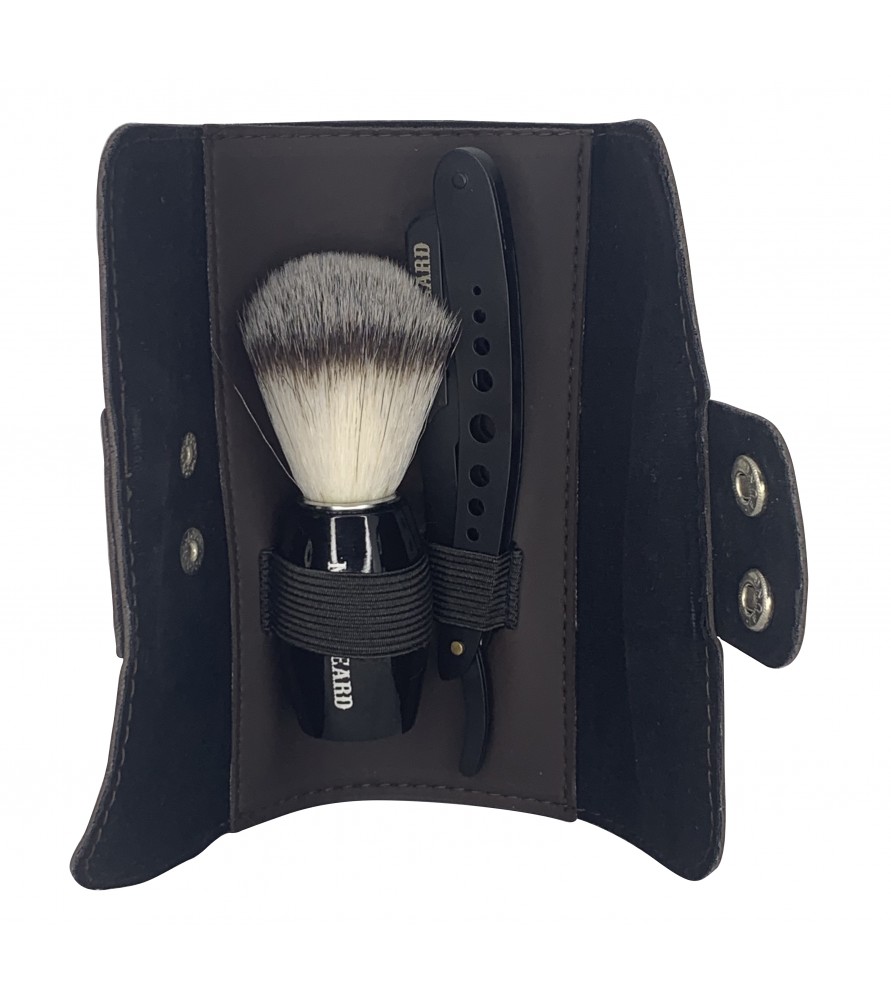 Kit wallet marron : shavette et blaireau