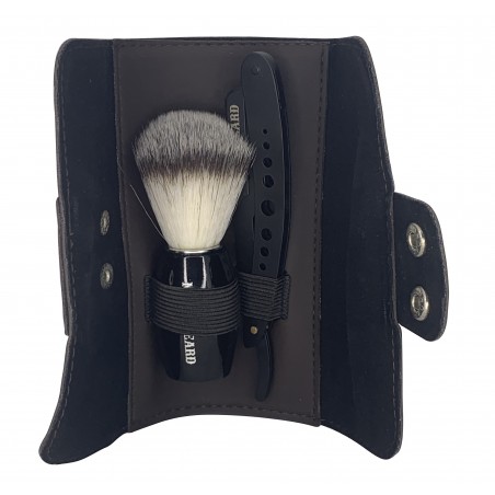 Kit wallet marron : shavette et blaireau