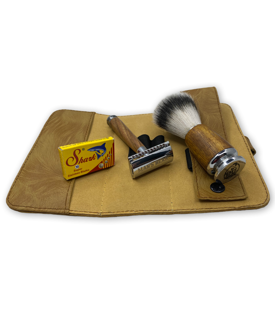 woody kit : rasoir + blaireau dans sa trousse